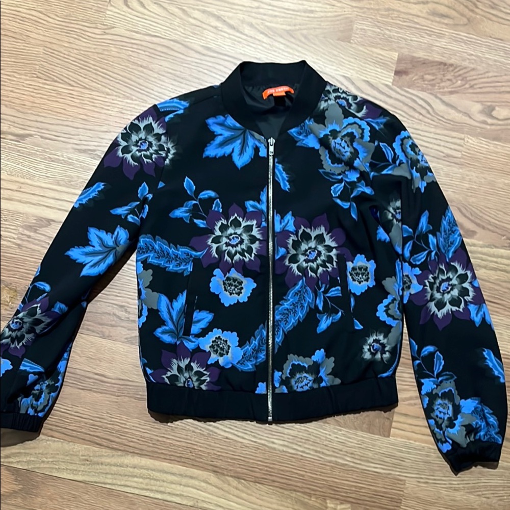 Joe Fresh Floral Bomber Jacket - Black and Blue